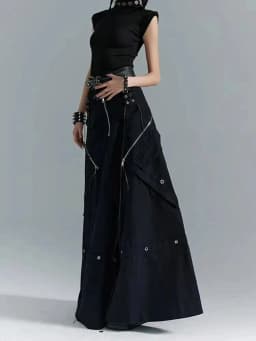 2025 New Gothic Y2K Cargo Denim Long Skirt Women Harajuku Vintage Black Bandage Jeans Skirts Aesthetic High Waist A Line Skirts