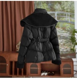 Double Collar Down Fashion Cotton Jacket For Women in Winter 2025, New Fashionable Lamb Wool Warm Waist Casual Slimming Jacket