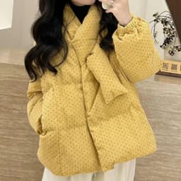 Polka Dot Corduroy Women Padded Jacket Korean Button Down Puffer Coat Long Sleeve Loose Retro Cozy Winter Outerwear Top