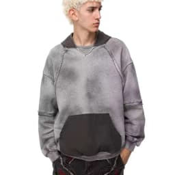 Men Vintage Washed Tie Dye Hoodie Raw Edge Patchwork Color Block Pocket Streetwear Oversized Sweatshirt