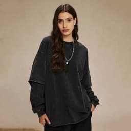 IEFB Spring Trendy Men's Top Fake Two Piece Curled Edge Round Neck Long Sleeve T-shirt Men Tie Dyeing Washed Streetwear 9W124