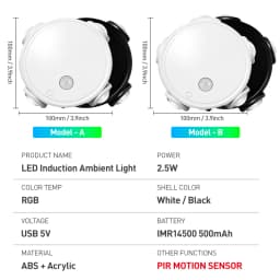 LED PIR Night Light with Motion Sensor RGB Rechargeable Magnetic Wall Lamp Mood Ambient Light for Cabinet Hallway Stair