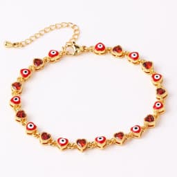 18K Gold Plated Heart Turkish Evil Eye Charm Bracelet for Women Boho Lucky Copper Chain Adjustable Bracelet Summer Jewelry