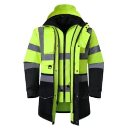 Safety Jacket Reflective Waterproof Windproof Coldproof Hi Vis 7 in 1 Parka Windbreaker Workwear with Detachable Cotton Linner