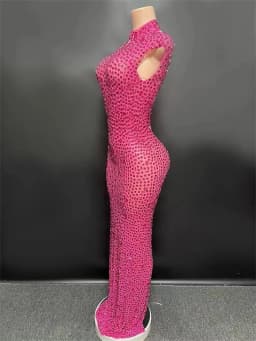 Sparkly Rhinestone Sleeveless Stretchy Mesh See Through Long Dress Women Luxury Evening Prom Gown Singer Dancer Show Stage Wear