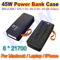 45W Empty Power Bank Case 21700 18650 Battery Housing For Powerbank Charging For Macbook Tablet PC DIY Power Station Box Shell