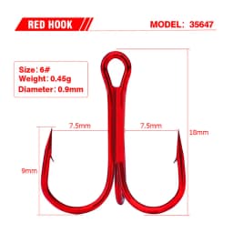 20PCS/Lot Red Anchor Hook High Carbon Steel Barbed Treble Hook Fishing Tackle Tool Accessories Sea Fishing Wild Fishing