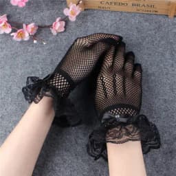 Elegant Ladies Short Lace Gloves Sheer Fishn Net Black White Prom Party Gloves Female's Fashionable Soild Color Mittens Hot