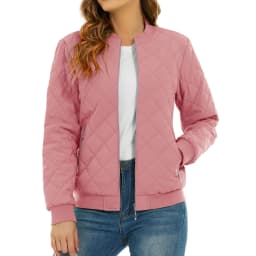 TACVASEN Womens Diamond Quilted Bomber Jacket Ribbed Baseball Collar Zip Up Coat Windproof Lightweight Padded Casual Outerwear