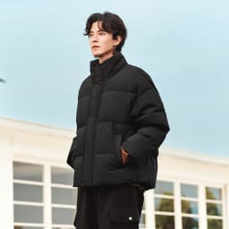Semir Men Puffer Thick Down Colorblock Textured Print Stand Collar Loose Fit 2026 Urban Casual Warm Couple Style Outerwear
