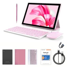 KOOMDIGI T30 PRO 10.1 Inch 2-in-1 Tablet PC Android 6GB RAM 128GB ROM 4G LTE 2.4G+5G WiFi Dual Camera 5MP+13MP with Pink Case Stylus Pen Keyboard Mouse