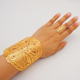 France Luxury Chain Cuff Bangle & Ring For Women Dubai Gold Color Indian Moroccan Big Bracelet Jewelry Arabic African Wedding