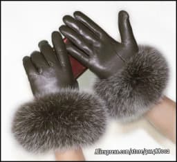 High-end Women's Colored Fox Fur Gloves Touch Screen Natural Leather Sheepskin Cycling Driving Winter Warm Plush Thick Mink Fur
