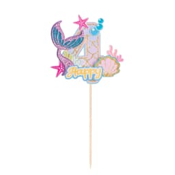 0-9 Digital Glitter Mermaid Tail Cake Topper Little Mermaid Party Cupcake Toppers Happy Birthday Cake Decor DIY Baking Supplies