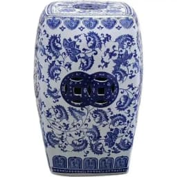 White Porcelain and Drawn Blue Shoe Hand Changing Stool Ceramic Drum Bathroom Neoclassical Imitation Sitting Stool Low Round