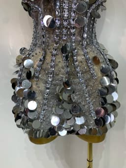 Sparkly Silver Rhinestone Sequins Strapless Mesh See Through Mini Dress Birthday EveningParty Nightclub Singer Stage Costume