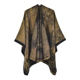 Women Geometric Jacquard Poncho Shawl Oversize Vintage Open Front Faux Cashmere Cape Autumn Winter Casual Travel Warm Wrap