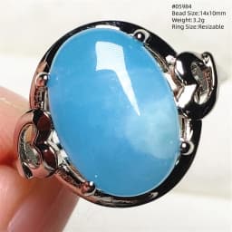 Natural Blue Larimar Adjustable Ring 925 Sterling Silver Larimar Gemstone Women Men Water Pattern AAAAA