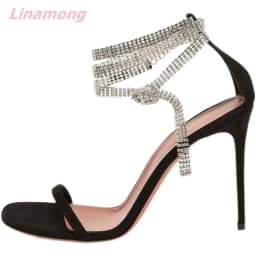 Sexy Summer Newest Women Sandals Open Toe Thin High Heel Comfortable Solid BlingBling Fashion Leather Party Wedding Shoes 2024