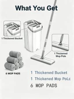 PokEpic 1PC Upgrade Mop And Bucket With Wringer Set, Flat Floor Cleaning Mop System With 6 Reusable Microfiber Pads, Wet Dry Household Cleaning Tool, Durable Floor Mop For Kitchen Bathroom Home Essentials/sh260429125579894628443