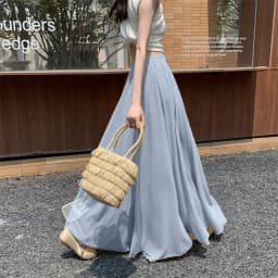 2025 New Women's Chiffon A-Line Maxi Skirt: High Waist Flowy Hem with Elegant Drape & Wide Silhouette