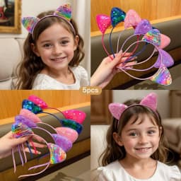 5 Colors Sequin Cat Ear Headband, Sweet Cute Hairband Daily Casual Sweet Hair Accessories for Women Girls