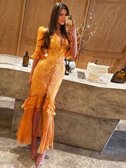Elegant Ruffle Women's Long Dresses V Neck Half Sleeve Button Waist Cinching Pleated Dress 2026 Spring Lady Fashion Party Robes