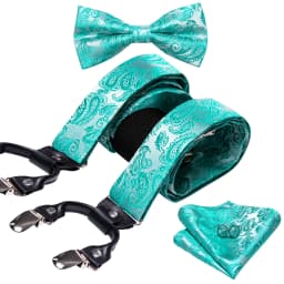 Burgundy Black White  Mens Suspender Adjustable 6 Clips Jacquard Braces Bowtie Hanky Cufflinks Set Silver Gold