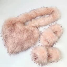 Luxury Fluffy Faux Fur Heart Shape Bag With Slippers For Women Raccoon Brown Teddy Bear Fox Fur Slides Heart Bag Sets Girls