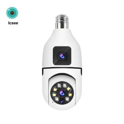ICsee E27 6MP Bulb WiFi Camera Dual Lens Dual Screen Auto Tracking Two Way Audio Color Night Vision for Indoor Security Camera
