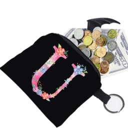 Women's Wallet Coin Purse Small Object Bag Key Ring Buckle Organizers Bags Black Canvas Pink Letter Pattern Print Series