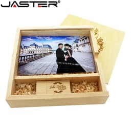 JASTER Maple Photo Album Wood USB+Box Memory Stick Pendrive 8GB 16GB 32GB 64GB 128GB Photography Gift Free LOGO (170*170*35 MM)