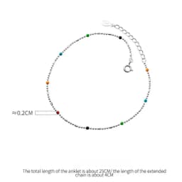 S925 Sterling Silver Colorful Round Beads Anklet Foot Jewelry for Women