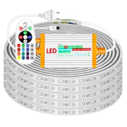 220V EU Led Strip Light RGB 4Pin 5050 Super Bright Flexible Tape IP67 Waterproof 1m-50M 60LEDs/M with 1500W IR Remote Control