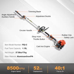 SucceBuy 52CC 6-in-1 MultiFunctional Trimming Tools Gas Hedge Trimmer Weed Eater String Trimmer Brush Cutter Edger Pole Chainsaw