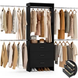 Aheaplus Closet System Closet Organizer with 3 Wooden Drawers Walk-in Closet Wardrobe with 4 Hanging Rods Clothes Rack Garment Organizer