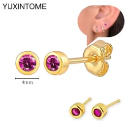 925 Silver Ear Needle Rose Red Hoop Earrings For Women Exquisite Water Drop/Flower/Heart Crystal Piercing Huggie Earring Jewelry