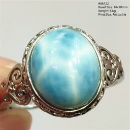 Natural Blue Larimar Oval Adjustable Ring Jewelry Water Pattern Real Larimar For Women Men Healing Fashion Stone AAAAAA