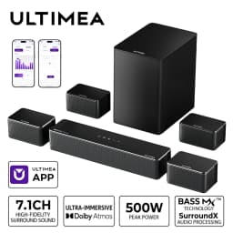 ULTIMEA Poseidon D80 Boom 7.1ch Dolby Atmos Soundbar Surround Sound, Wireless Subwoofer & 4 Surround Speakers, BassMX Technology