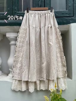 Johnature Vintage Mori Cotton Linen Patchwork Lace Skirts 2023 Autumn New All Match Elastic Waist Japanese A-Linen Women Skirts