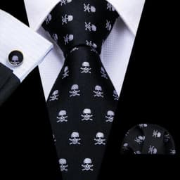 Barry.Wang Black White Gray Silver Men Tie Handkerchief Cufflinks Set Jacquard Necktie for Male Wedding Business Party Gift