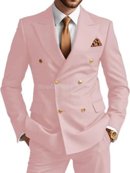 Mens Double Breasted Suit 2 Piece Slim Fit Wedding Suit for Men Blazer Prom Formal Suits Set