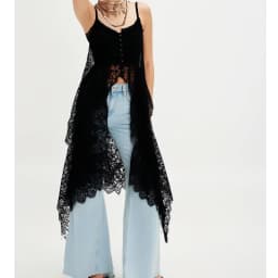 Women Sheer Maxi Lace Tanks Spaghetti Strap Mesh Tie Front Long Camisole Boho Flowy Floral See Through Coquette Layering Tops