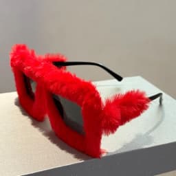 KAMMPT Oversized Plush Sunglasses Y2K Fluffy Square Punk Sun Glasses Trendy Novelty Decor Winter Shades for Christmas Party