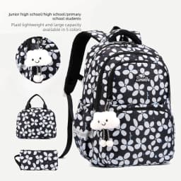 3pcs/set Elementary School Backpack for Girls Bookbag Lunch Bag Pencil Bag Set Flower School Bag for Children Cute Little Dolls
