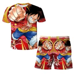 2026 Boys' One Piece 3D T-shirt Set, Super Cool Luffy Zoro Summer Top + Shorts, Children's Short-Sleeve Birthday Gift for Boys