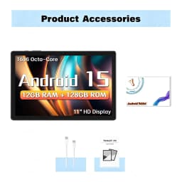 2026 New 11 Inch Android 15 Tablet PC, Unisoc T606 Octa‑Core,12GB(6+6 Virtual RAM)+128GB ROM (1TB Expandable),8000mAh Battery,2MP Front+13MP Rear Camera,Dual WiFi,Bluetooth 5.0,Dual‑Speaker Tablet for Gaming Reading,Support Fast Charging