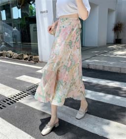 High Waist A-Line Floral Print Chiffon Halter Neck Dress Women's Summer New Style Belted Wrap Skirt Casual Polyester Fiber