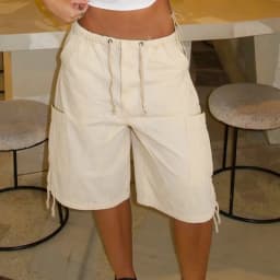 American Retro Cargo Bermuda Shorts Loose Knee Length Denim Shorts with Drawstring Y2K Aesthetic Grunge Streetwear Women Jorts