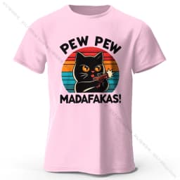 Cute Hand-Drawn Cat Doodle Print 100% Cotton T-Shirt, Ultra Soft Round Neck Short Sleeve Tee for Men & Women